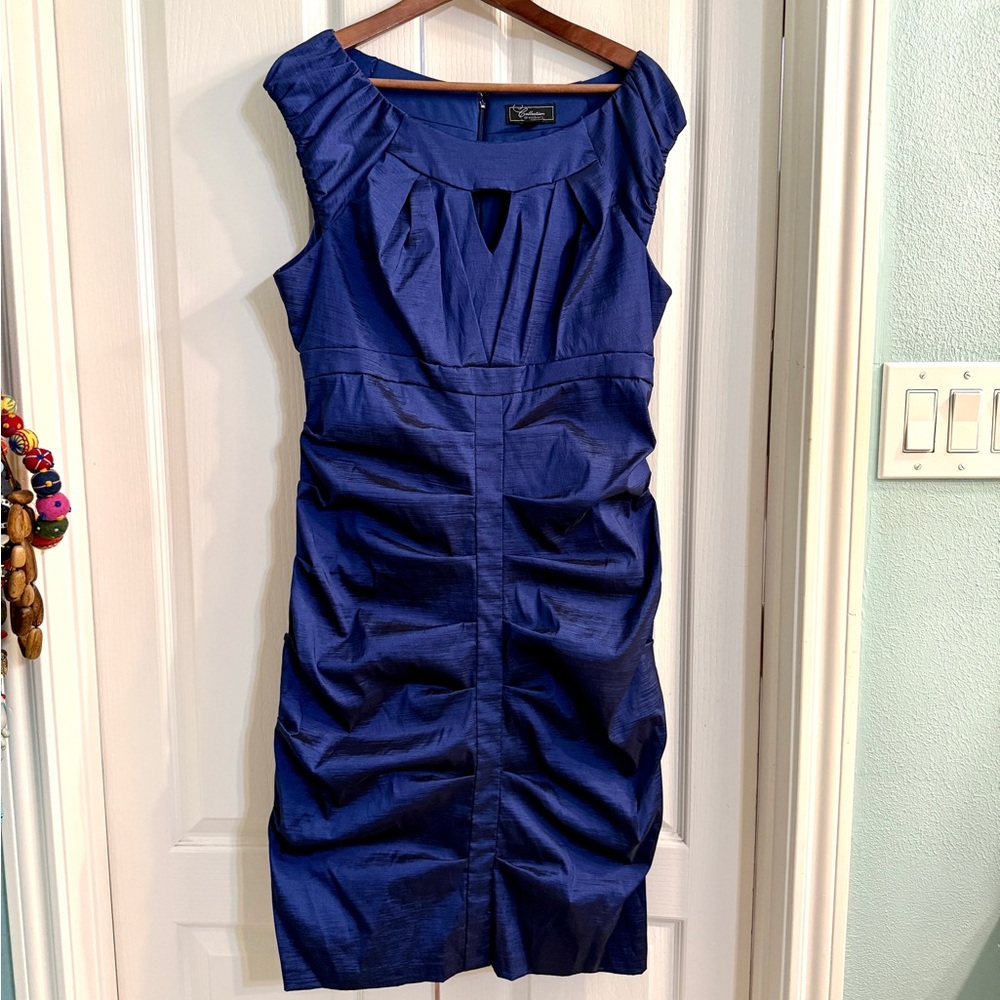 Gorgeous Navy Blue Ruched Cocktail Dress with Keyhole Accent